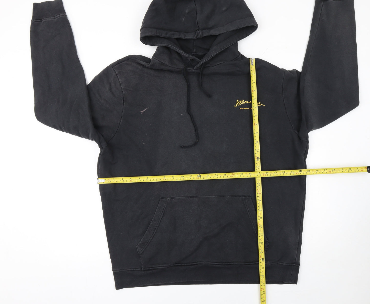 AllSaints Men's Black Pullover Hoodie Large Logo Cotton