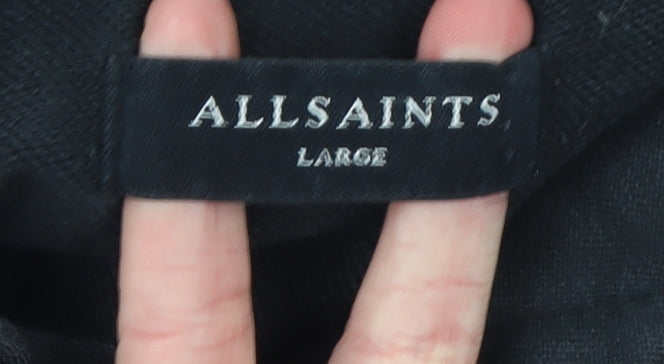 AllSaints Men's Black Pullover Hoodie Large Logo Cotton