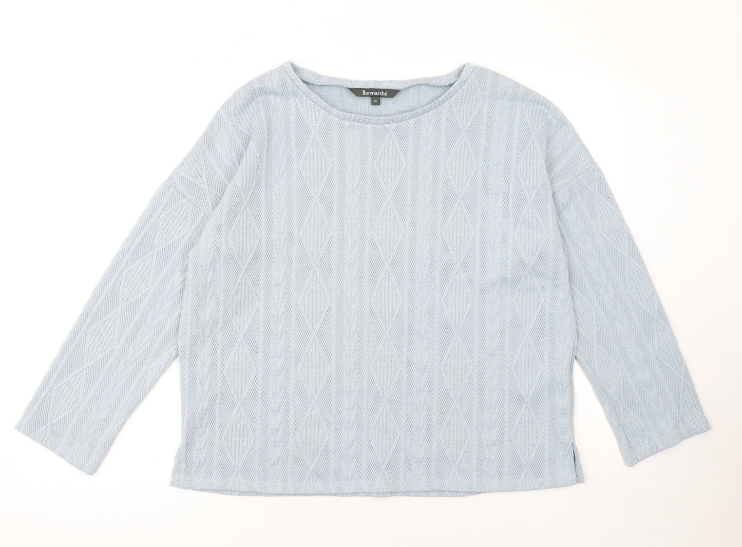 Bonmarché Women Blue Cable-Knit Crew Neck Jumper Size 14