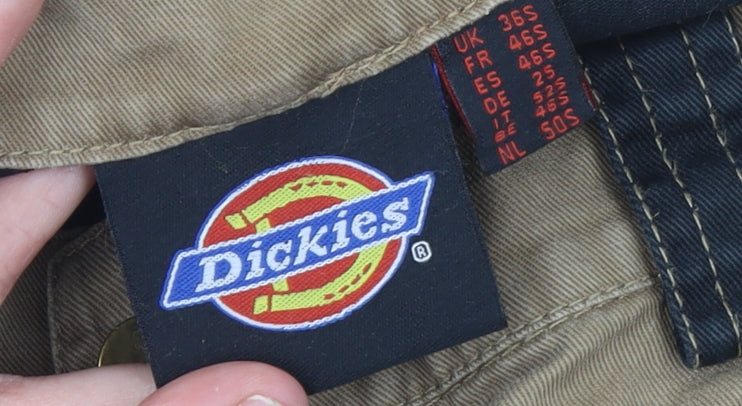 Dickies Men's Beige Cargo Workwear Trousers Size 36S Cotton Durable