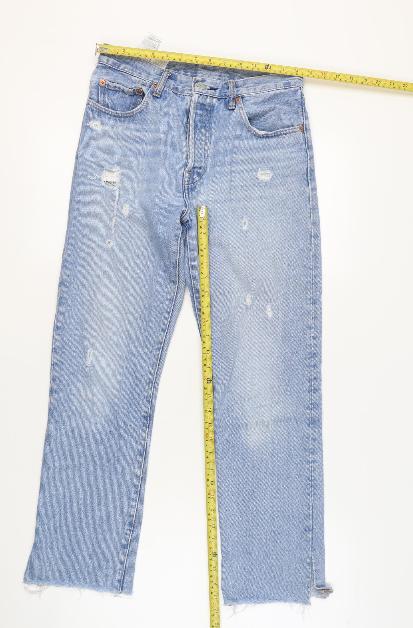 Levi's Premium Men's Blue Light Wash Distressed Straight Jeans W27 L28