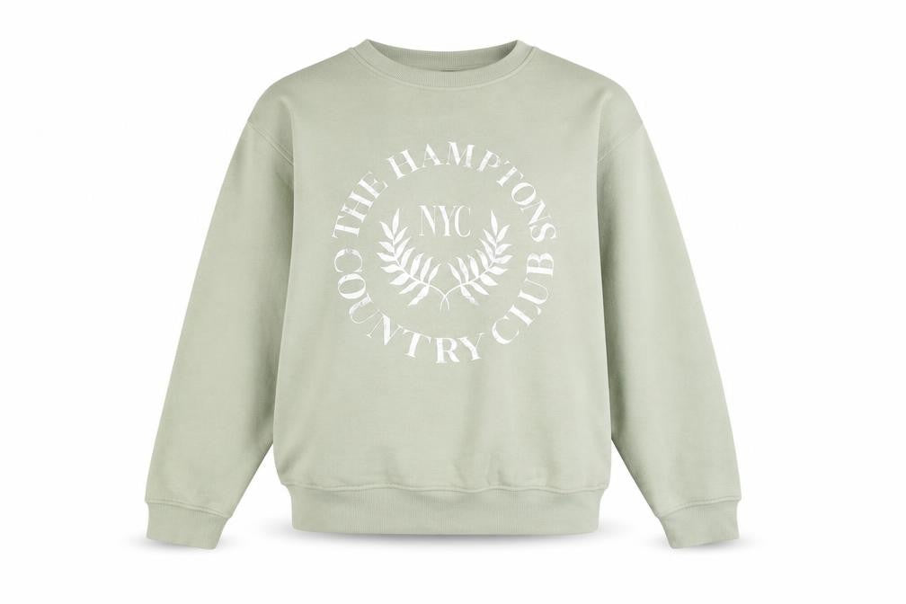 Front view of Dunnes women’s light green pullover sweatshirt small crew neck