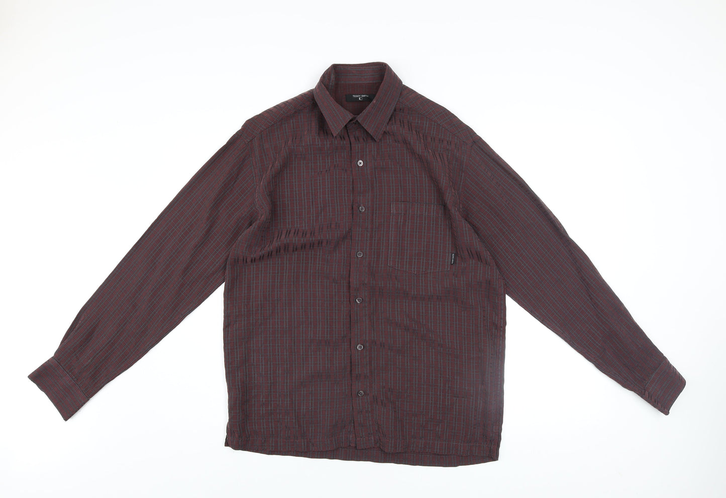 Teddy Smith Men's Brown Check Long Sleeve Button-Up Shirt Size M