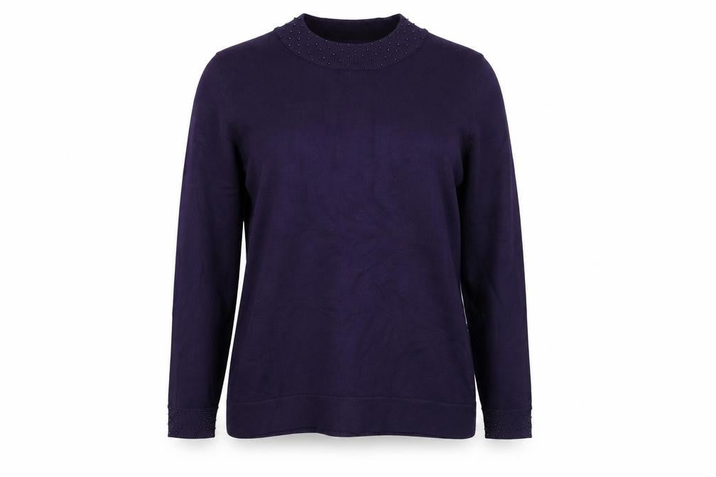 Eastex Women's Purple Beaded Crew Neck Long Sleeve Jumper Size 18