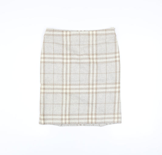 Burberry Women Beige Check Wool Knee Length Pencil Skirt Size 10