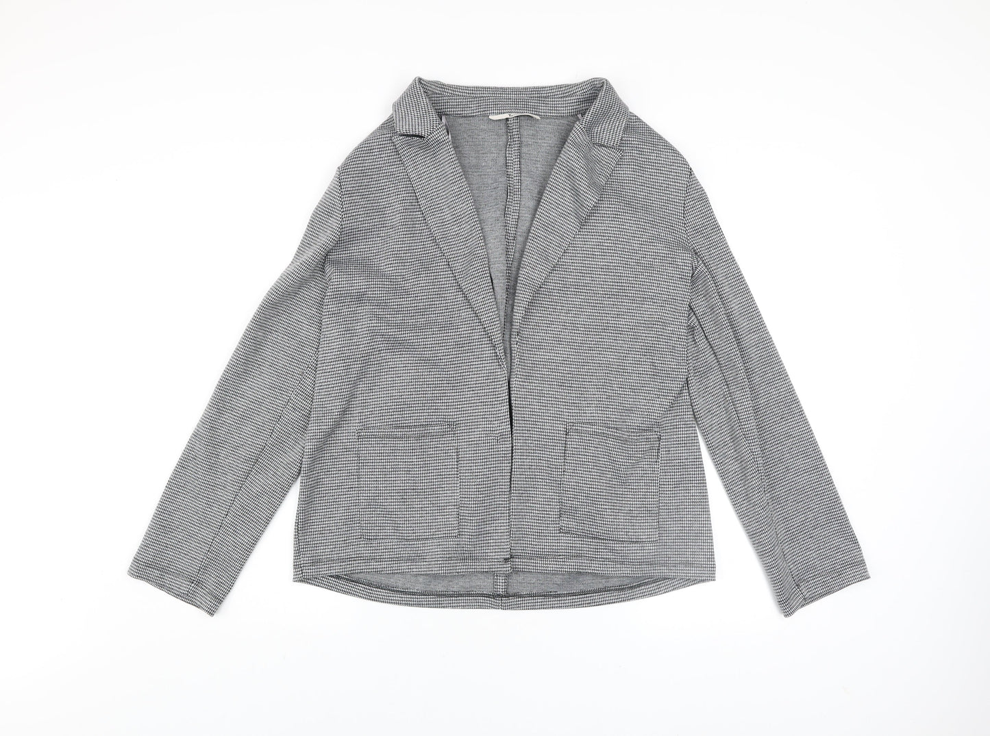 Tu Women Grey Check Stretch Blazer Size 12 Classic Workwear Jacket