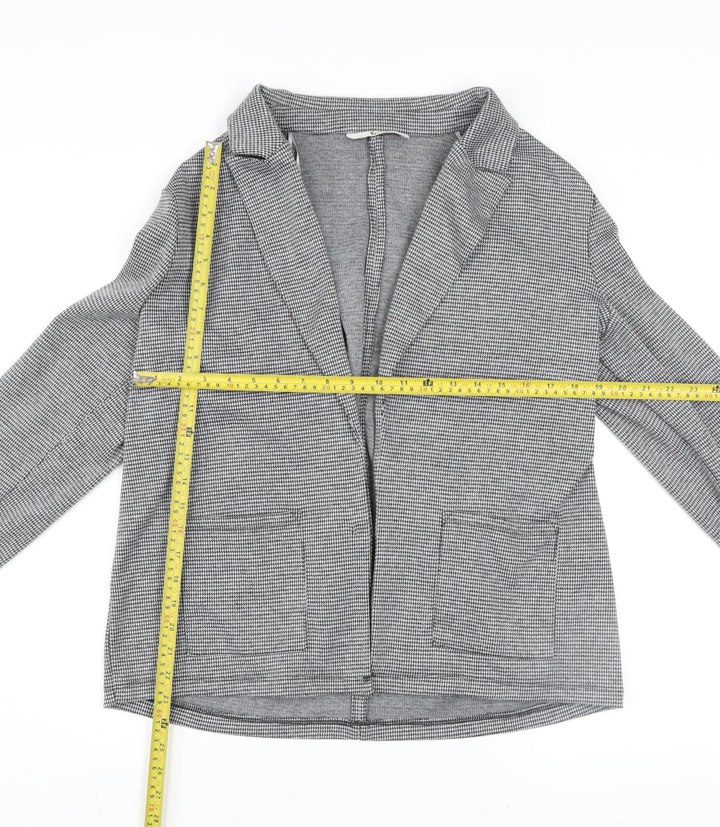 Tu Women Grey Check Stretch Blazer Size 12 Classic Workwear Jacket