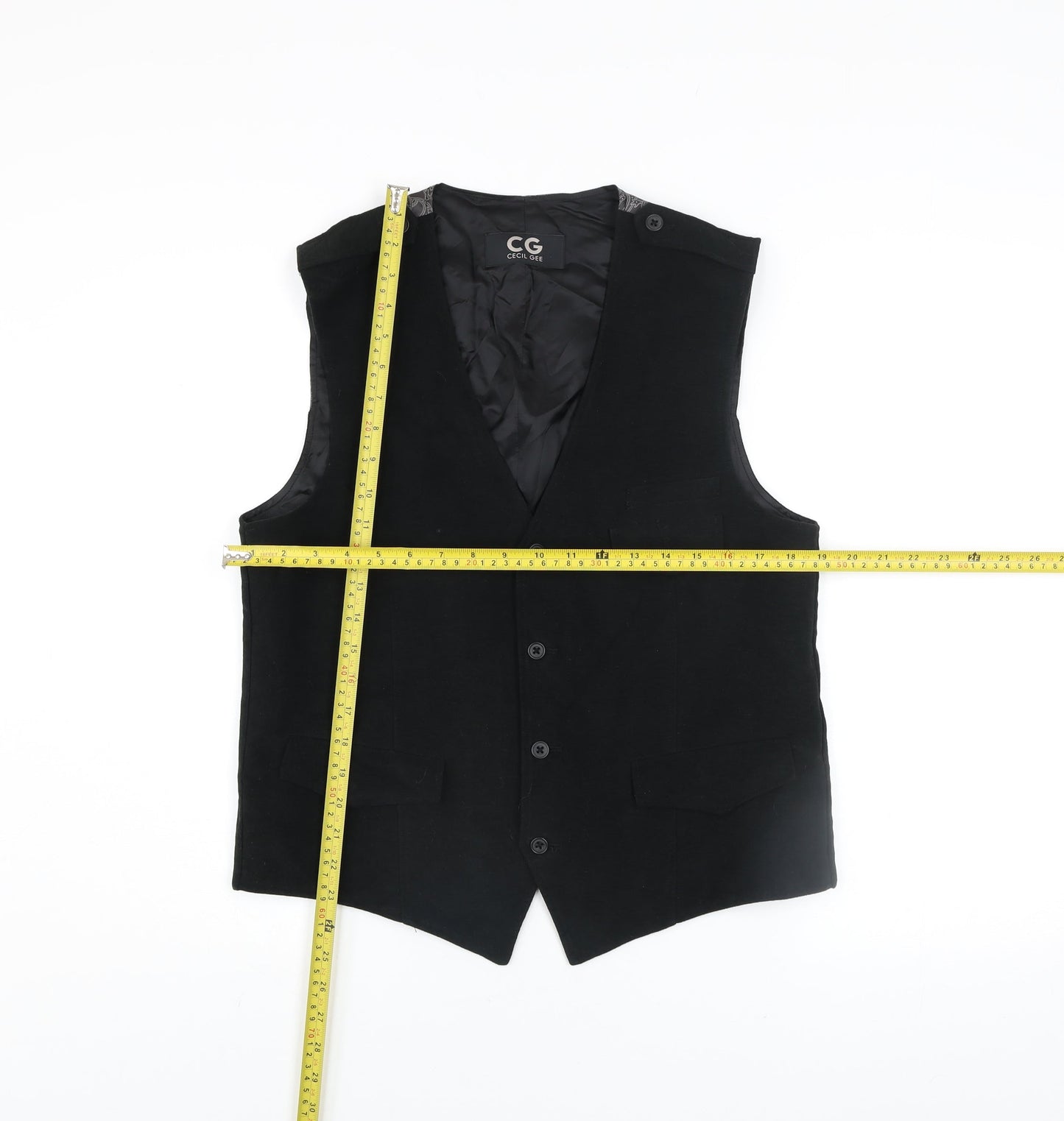 Cecil Gee Men's Black Cotton Waistcoat Medium Formal Lined