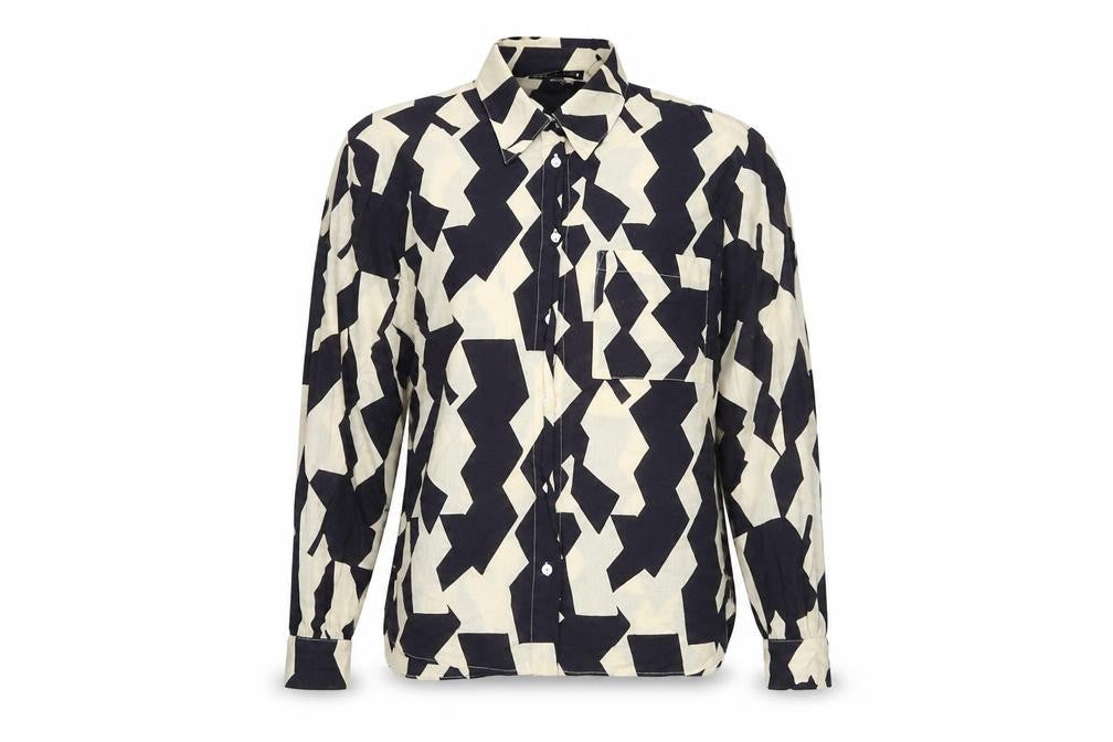 ZARA Women's Multicoloured Geometric Cotton Button-Up Shirt XS