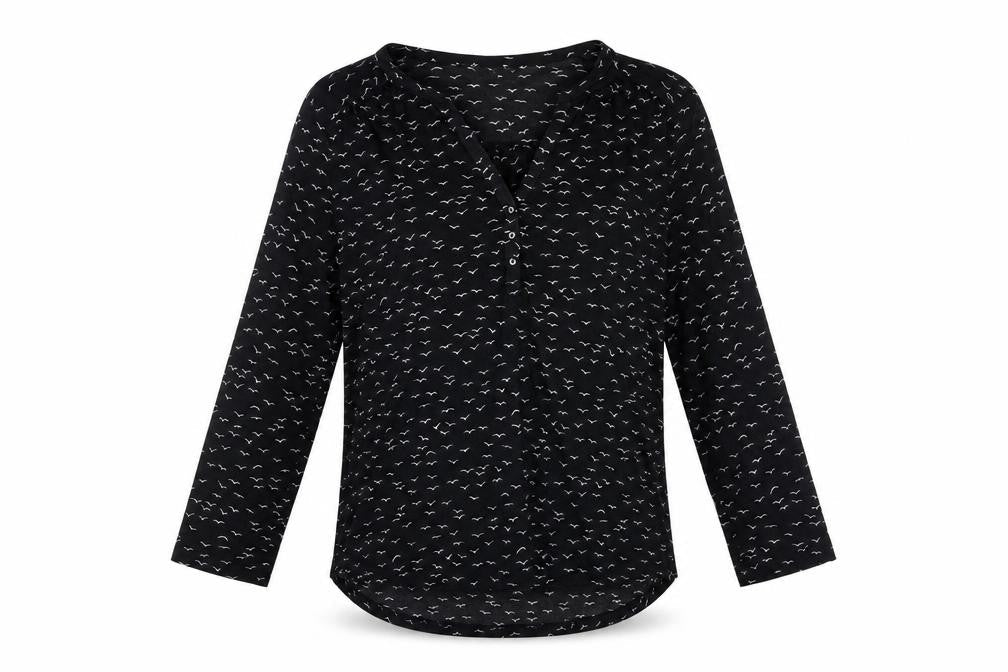 H&M Women’s Black Animal Print 3/4 Sleeve V-Neck Blouse Size 12