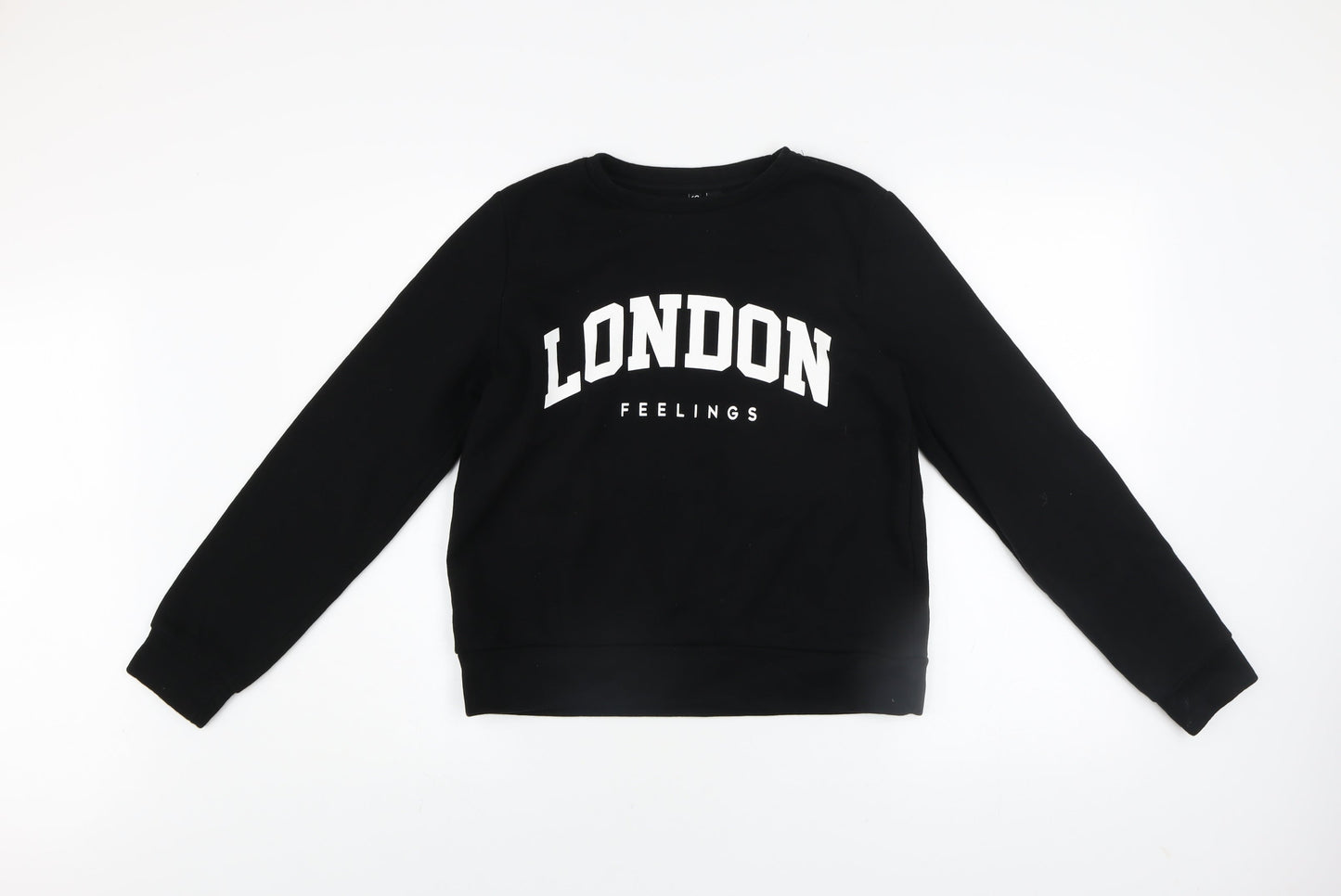 Pieces Women's Black London Graphic Pullover Sweatshirt Size S