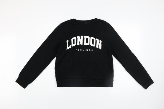 Pieces Women's Black London Graphic Pullover Sweatshirt Size S