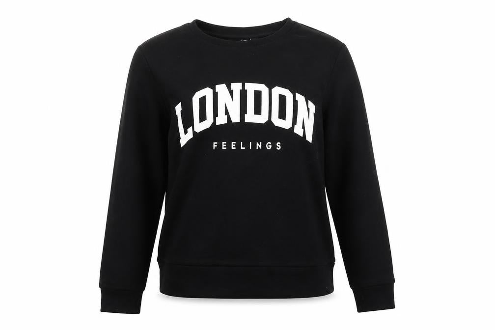 Pieces Women's Black London Graphic Pullover Sweatshirt Size S