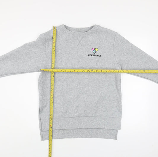 Peachylean Women Grey Pullover Sweatshirt Small Cotton Blend