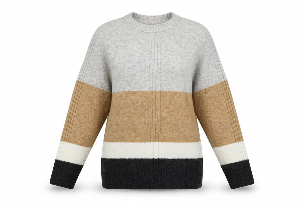 Marks and Spencer Women’s Beige Grey Colour Block Knit Jumper XS
