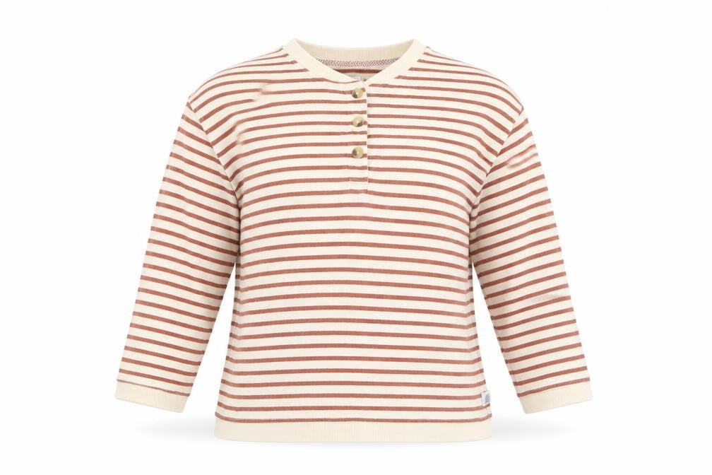 FatFace Women Beige Striped Henley Sweatshirt UK 10 Cotton Long Sleeve