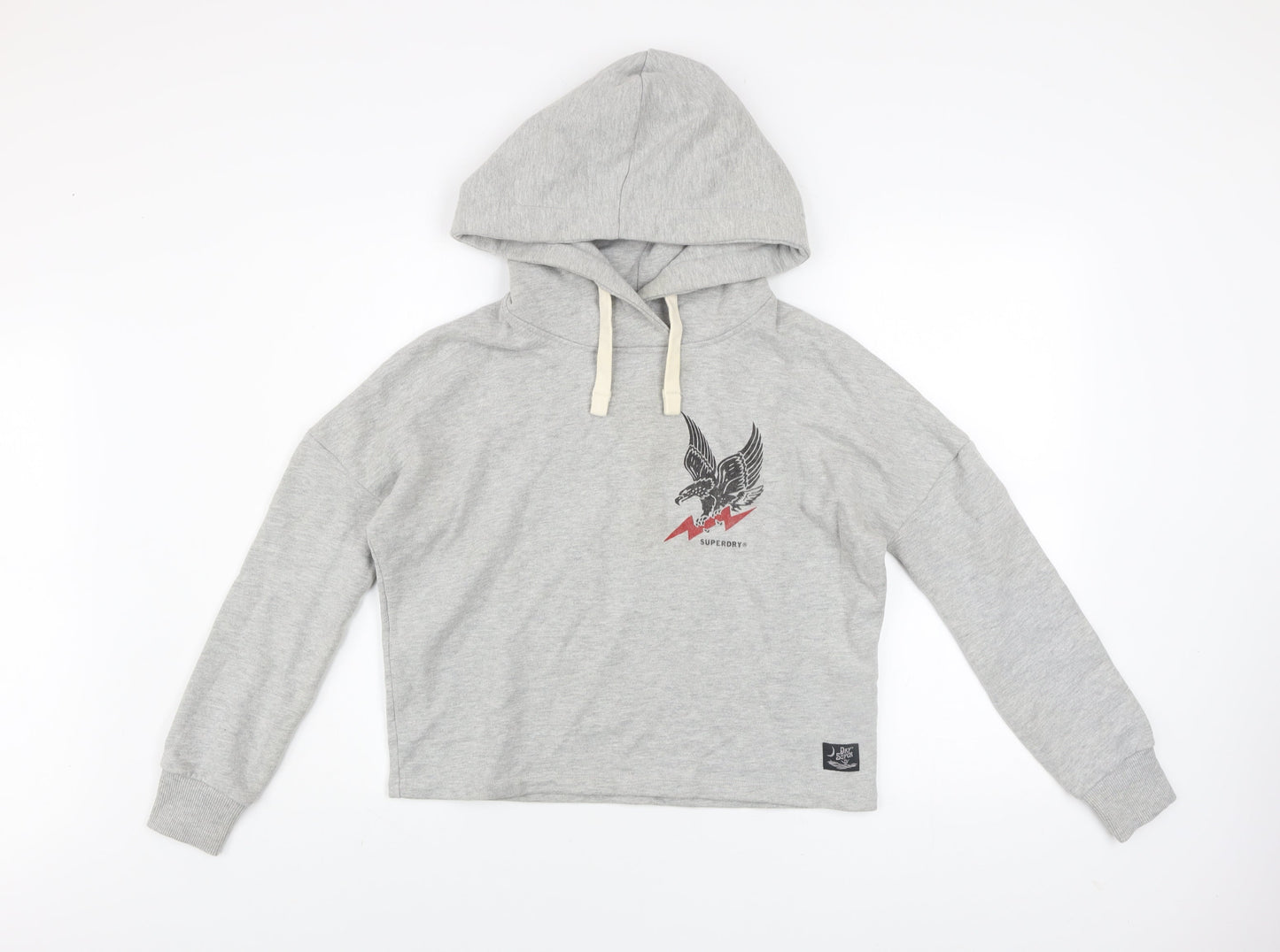 Superdry Womens Grey Hooded Pullover Hoodie UK 6 Eagle Print