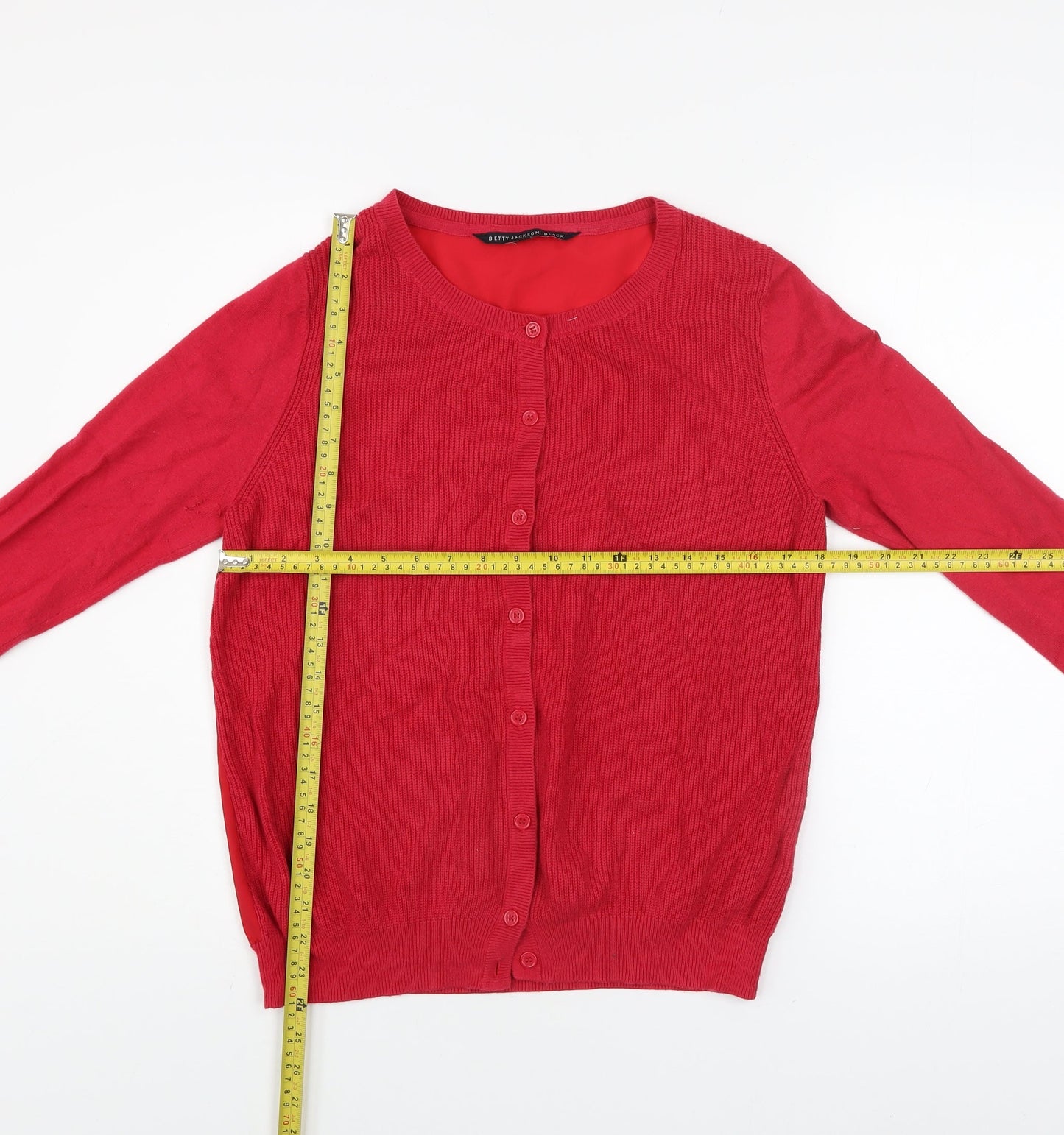 Betty Jackson Black Women's Red Size 14 Crew Neck Cardigan