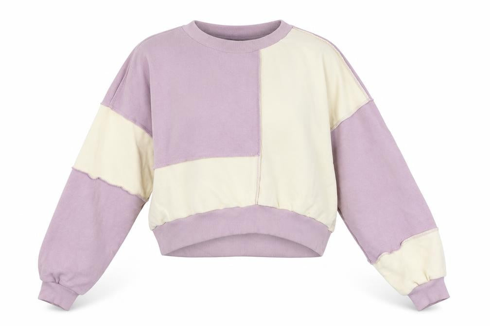 Monki Womens Purple Beige Colourblock Sweatshirt M Cotton Blend