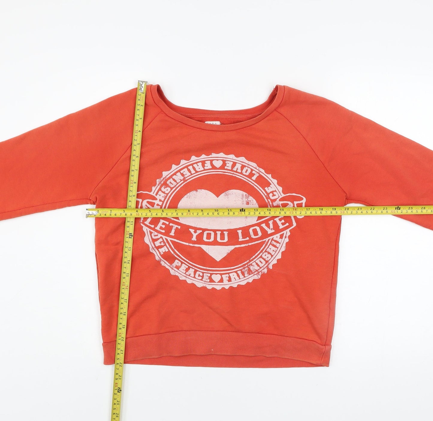 Zara Trafaluc Women’s Orange Graphic Print Pullover Sweatshirt M