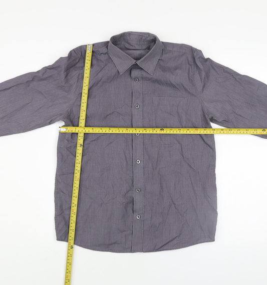 Dunnes Stores Boys Grey Long Sleeve Button-Up Shirt 13-14 Years Regular Fit