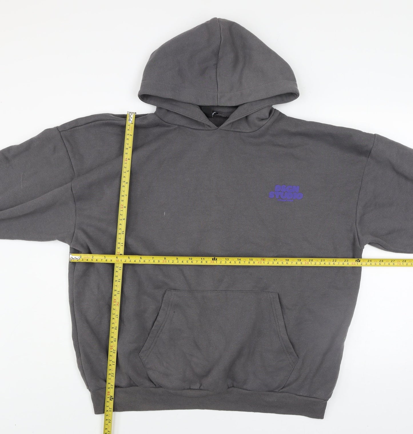 boohoo Men’s Grey Pullover Hoodie M Fleece Logo Graphic Sweatshirt