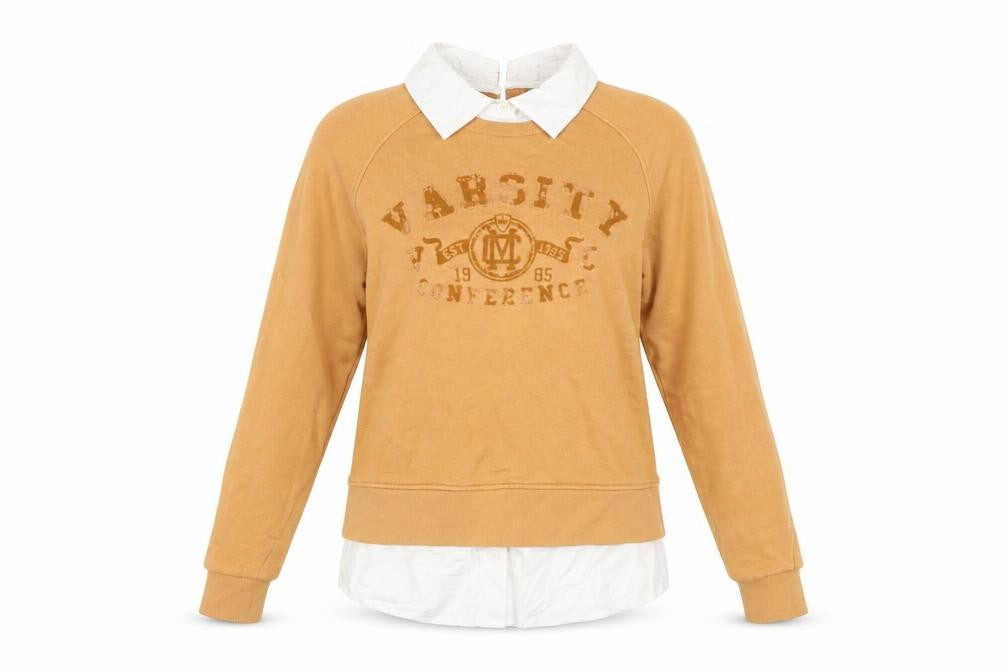 Next Women Beige Varsity Pullover Sweatshirt S 100% Cotton Collared