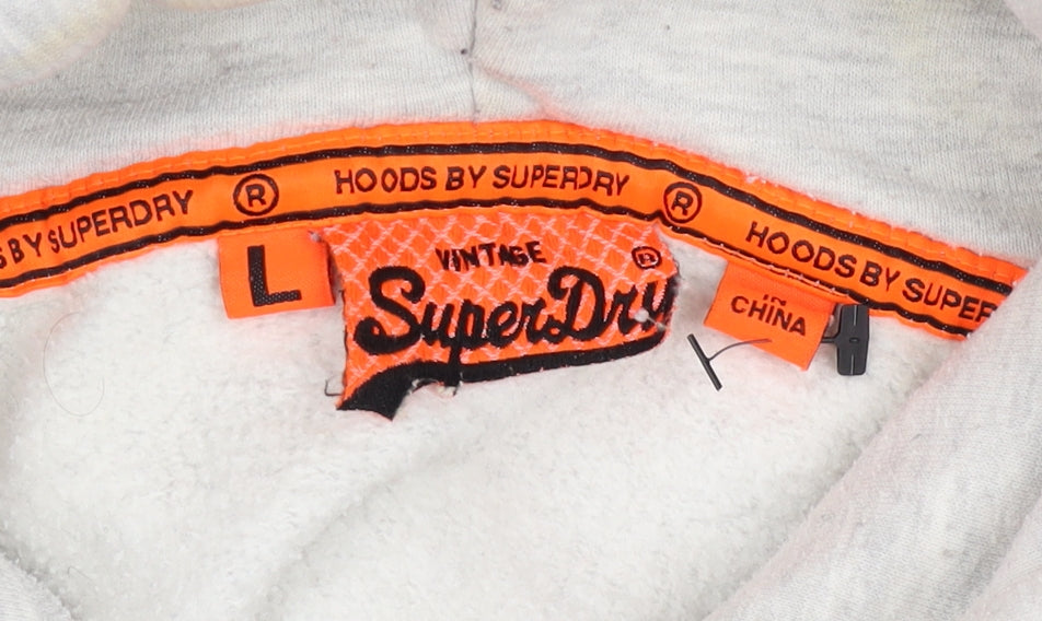 Superdry Men’s Grey Pullover Hoodie L Logo Graphic Print