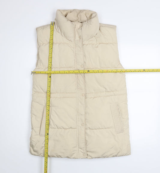 Stradivarius Women Beige Puffer Waistcoat Size 8 Lightweight Water Resistant
