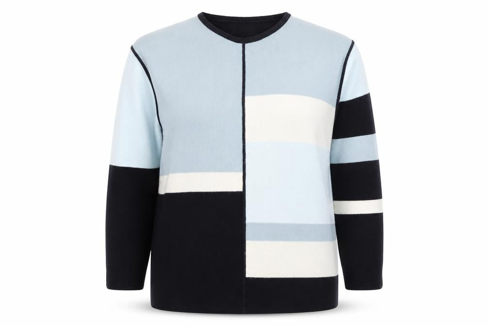 Marks and Spencer Women’s Blue Geometric V-Neck Long Sleeve Acrylic Jumper Size 10