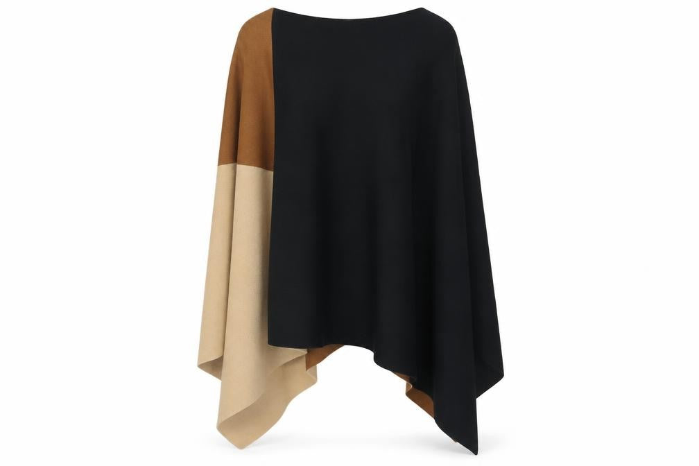 F&F Women’s Colour Block Cape Knit Jumper Black Brown Beige One Size