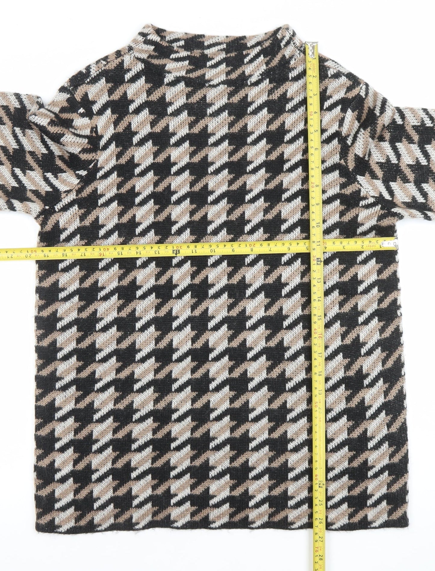 BPC Selection Women Black Beige Knit Jumper Size M Houndstooth Pattern