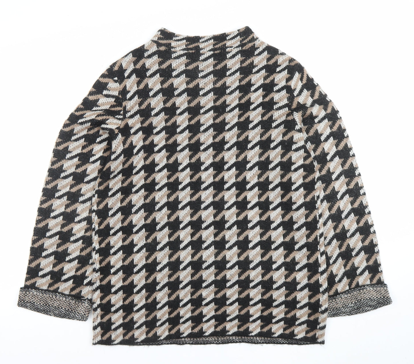 BPC Selection Women Black Beige Knit Jumper Size M Houndstooth Pattern