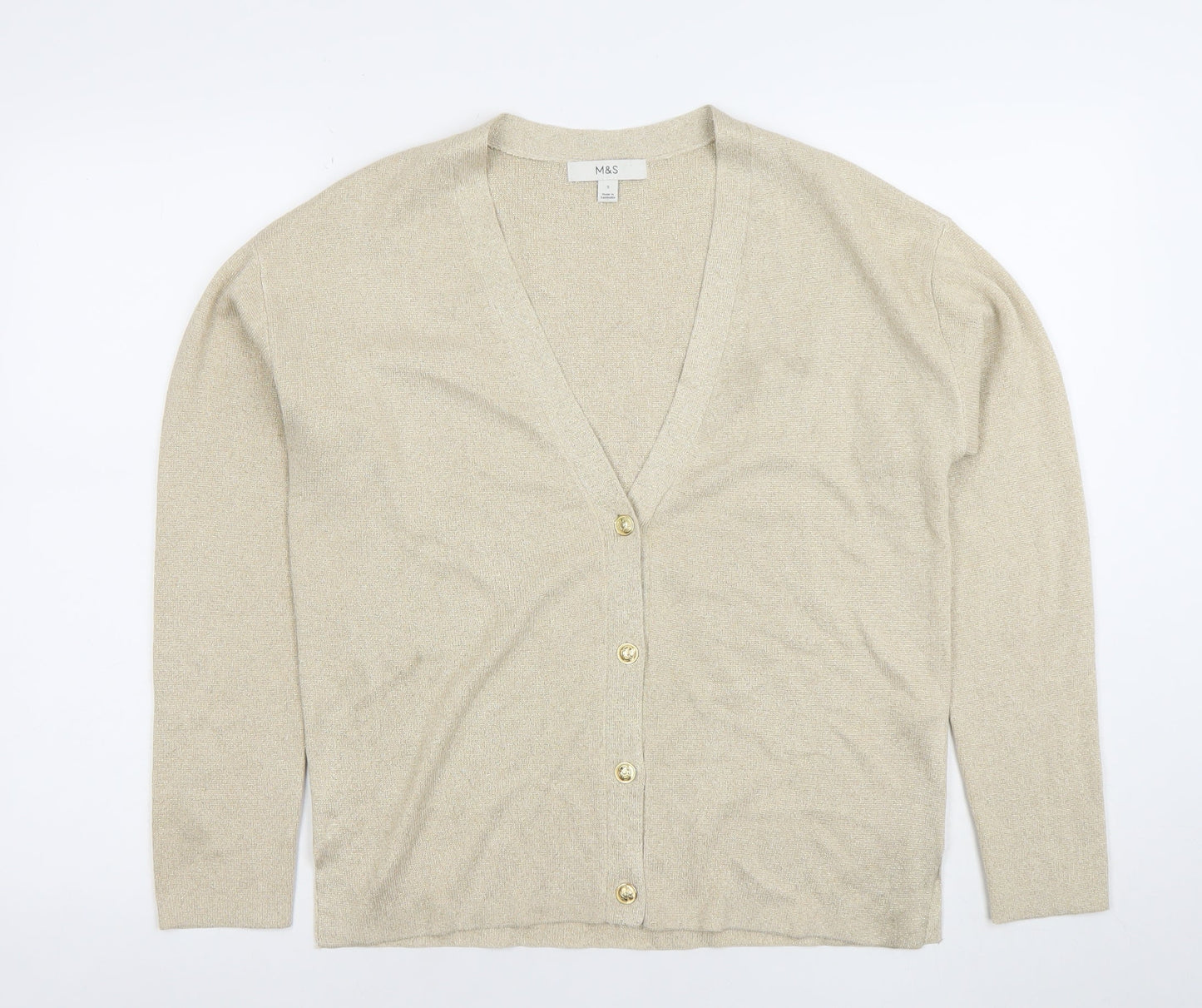 Marks and Spencer Womens Beige V-Neck Button Cardigan Size S