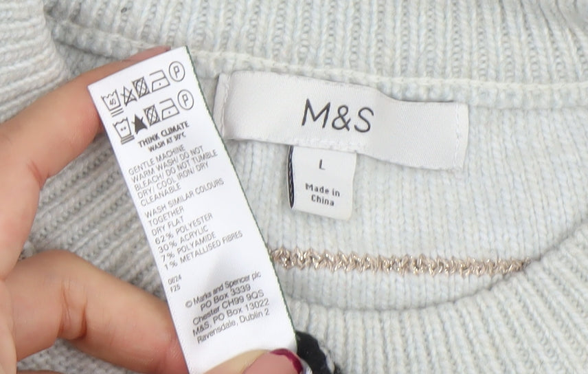 Marks and Spencer Womens Grey Striped Knit Jumper L