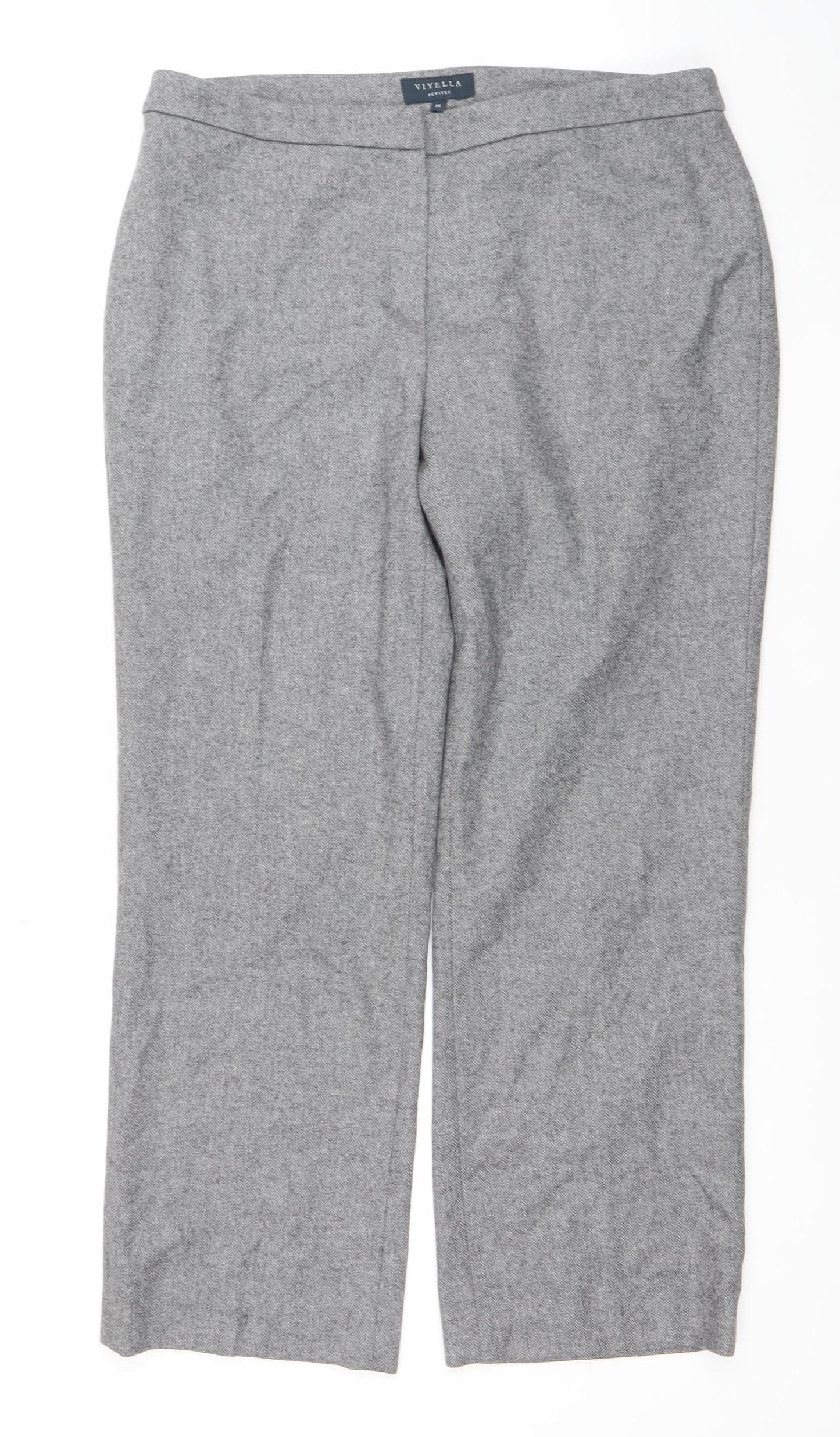 Viyella Petites Grey Herringbone Wool Blend Women's Trousers Size 14