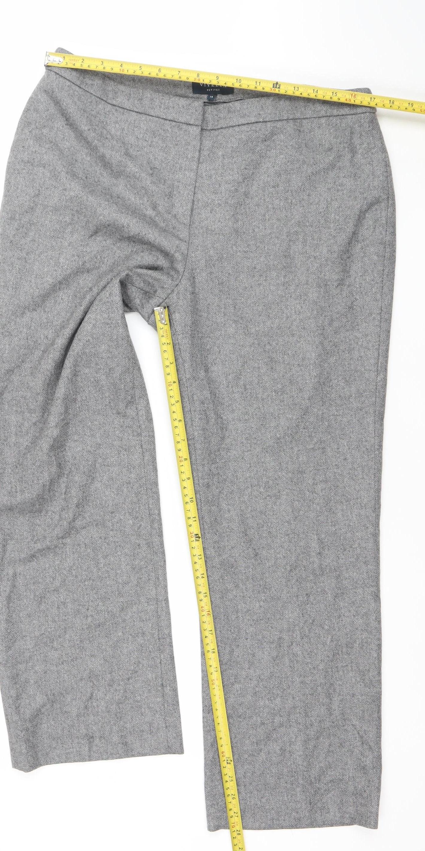 Viyella Petites Grey Herringbone Wool Blend Women's Trousers Size 14