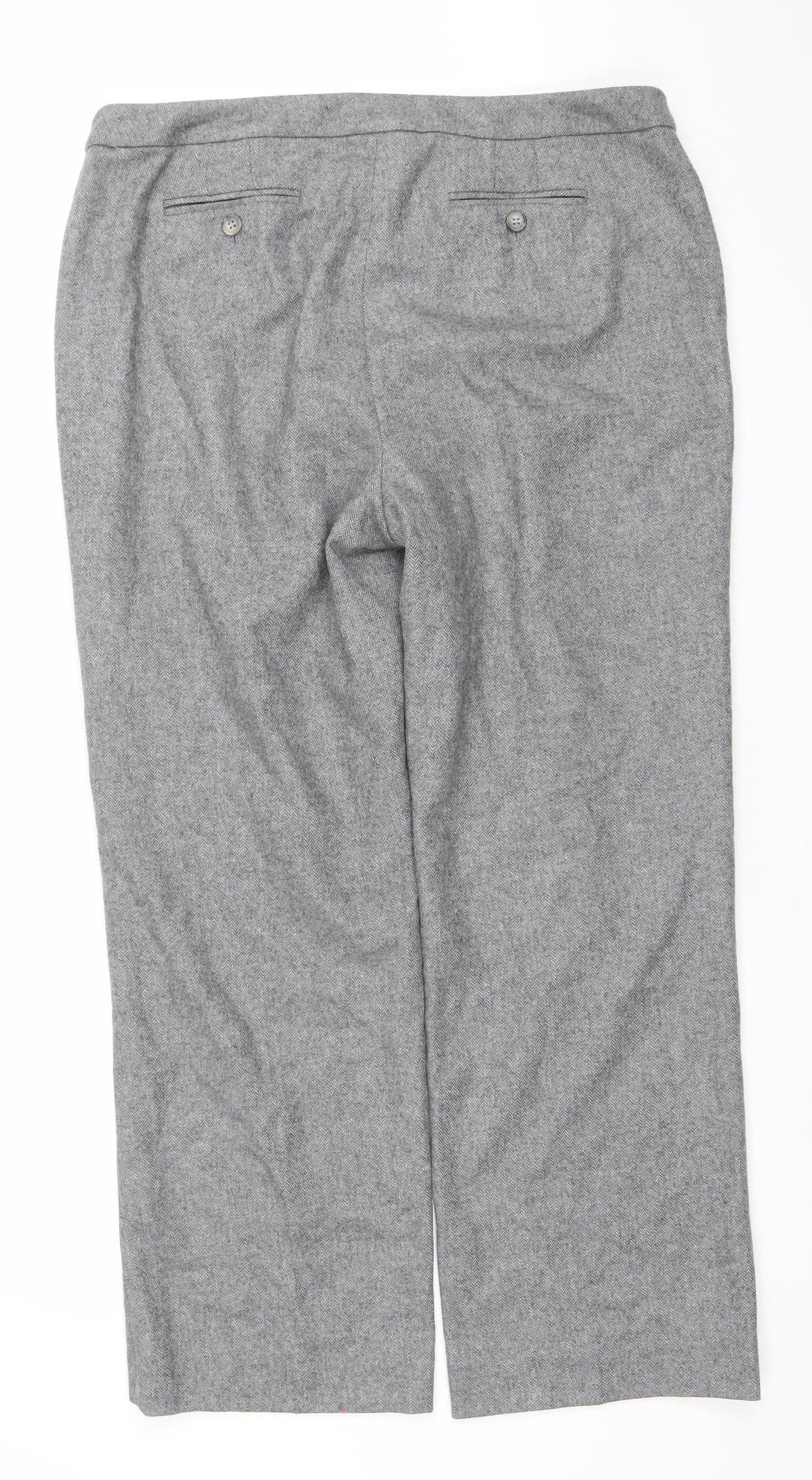 Viyella Petites Grey Herringbone Wool Blend Women's Trousers Size 14