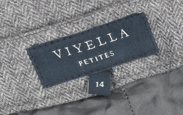Viyella Petites Grey Herringbone Wool Blend Women's Trousers Size 14