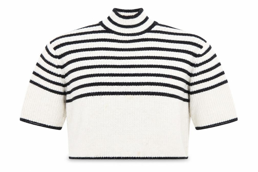 Bili Women Ivory Black Striped High Neck Chunky Knit Jumper One Size