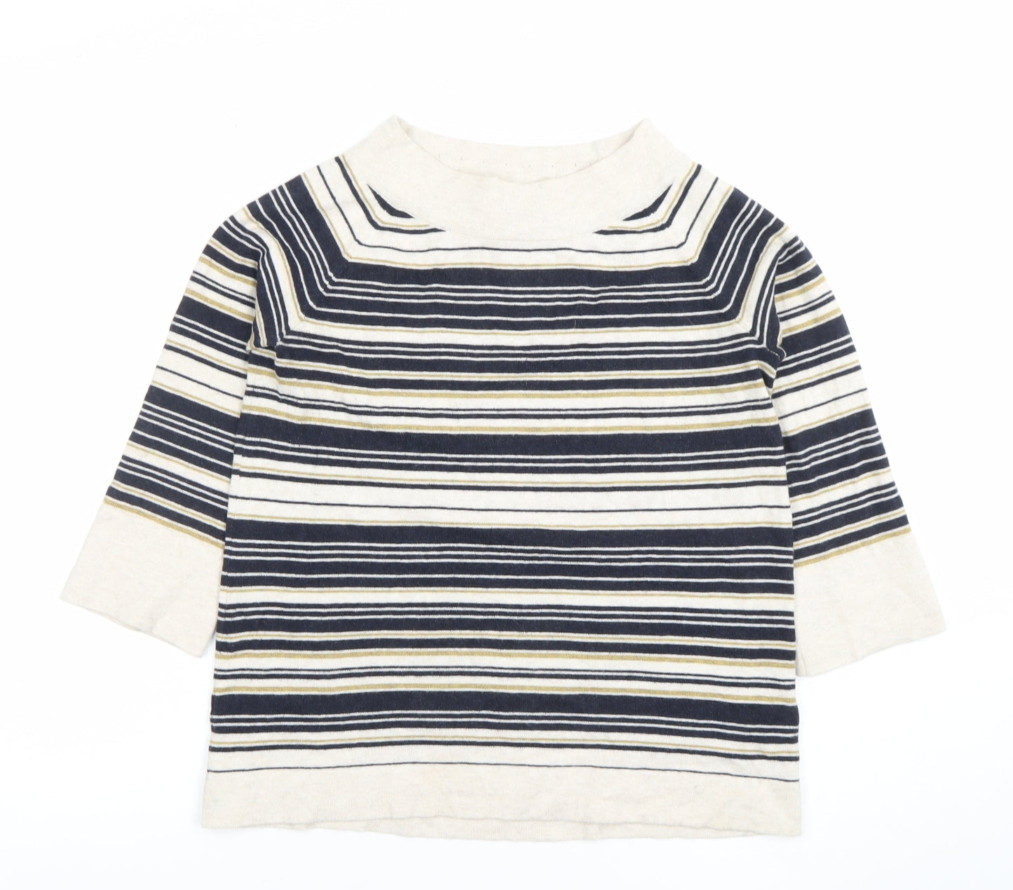 Thought Womens Multicoloured Striped 3/4 Sleeve Boat Neck Cotton Wool T-Shirt Size 10
