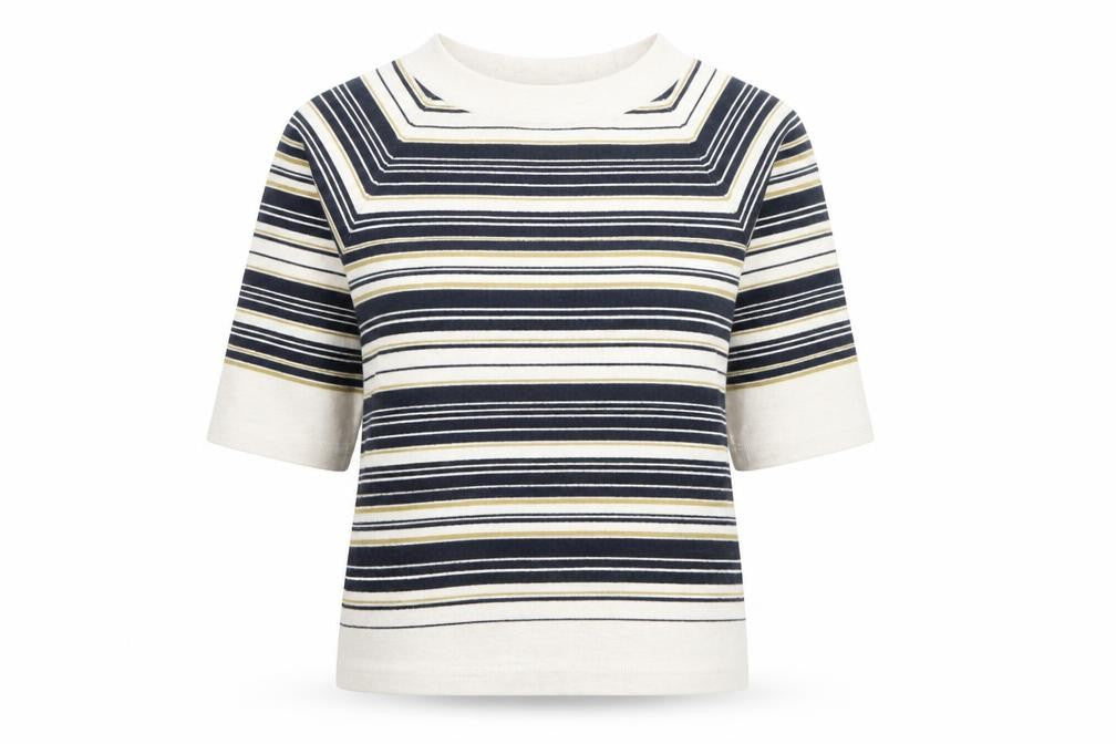 Thought Womens Multicoloured Striped 3/4 Sleeve Boat Neck Cotton Wool T-Shirt Size 10