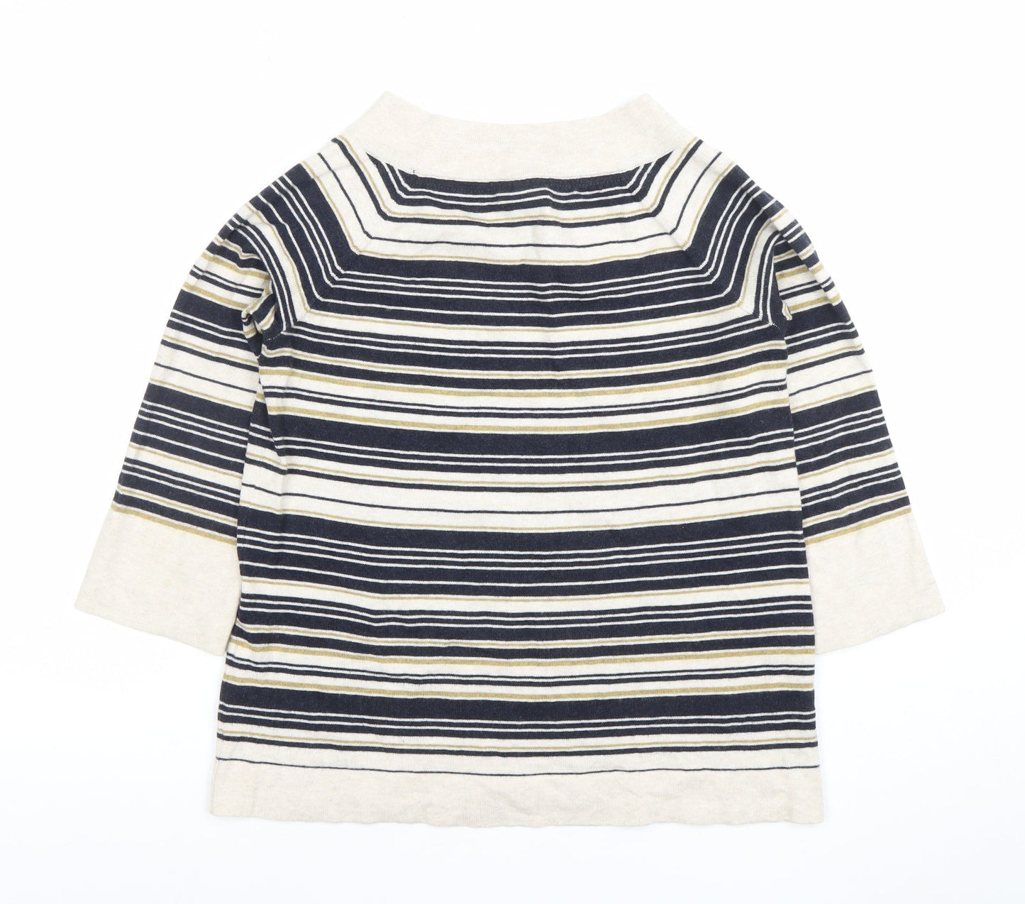 Thought Womens Multicoloured Striped 3/4 Sleeve Boat Neck Cotton Wool T-Shirt Size 10