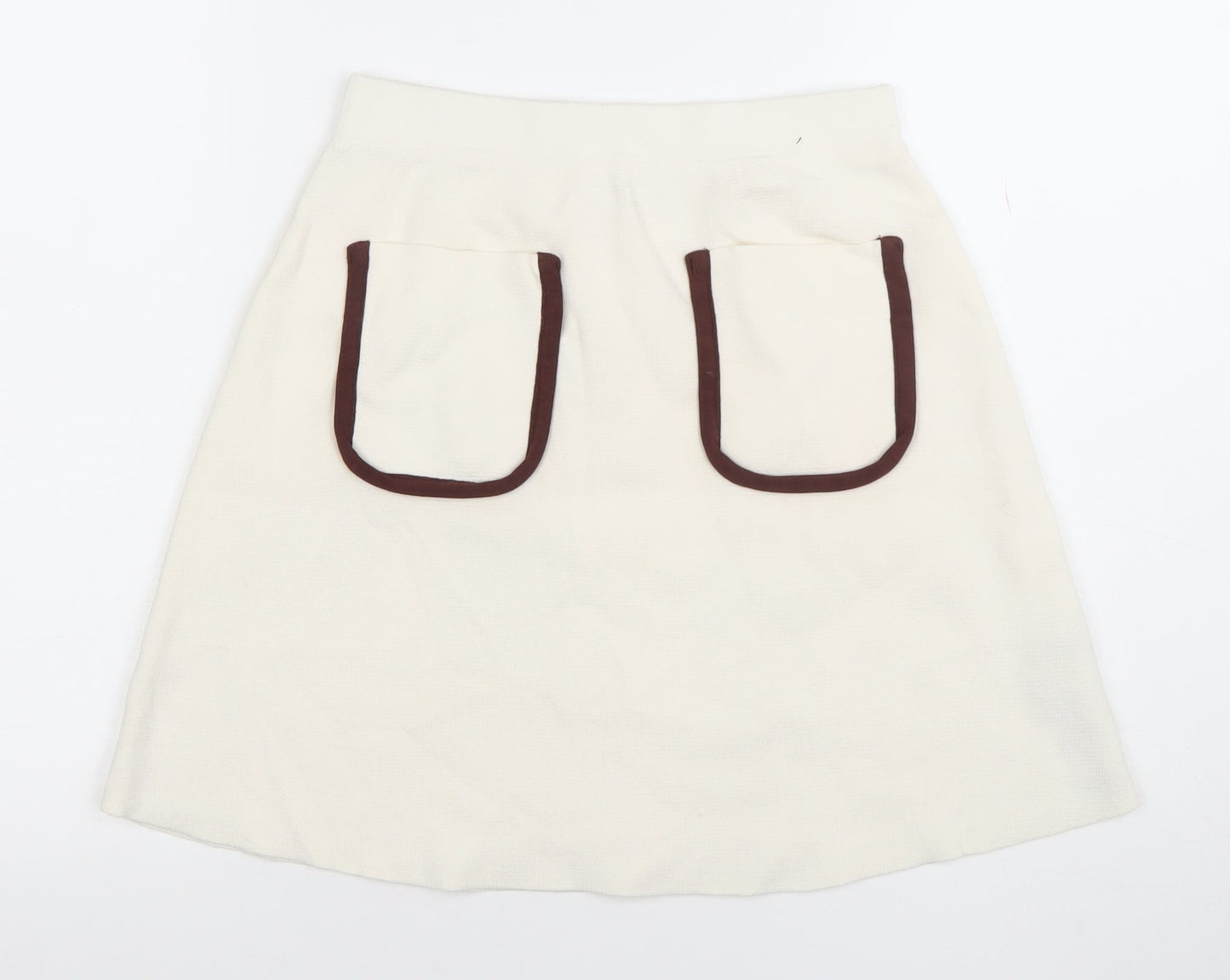 Zara Women Ivory Knit A-Line Skirt Size M with Pockets