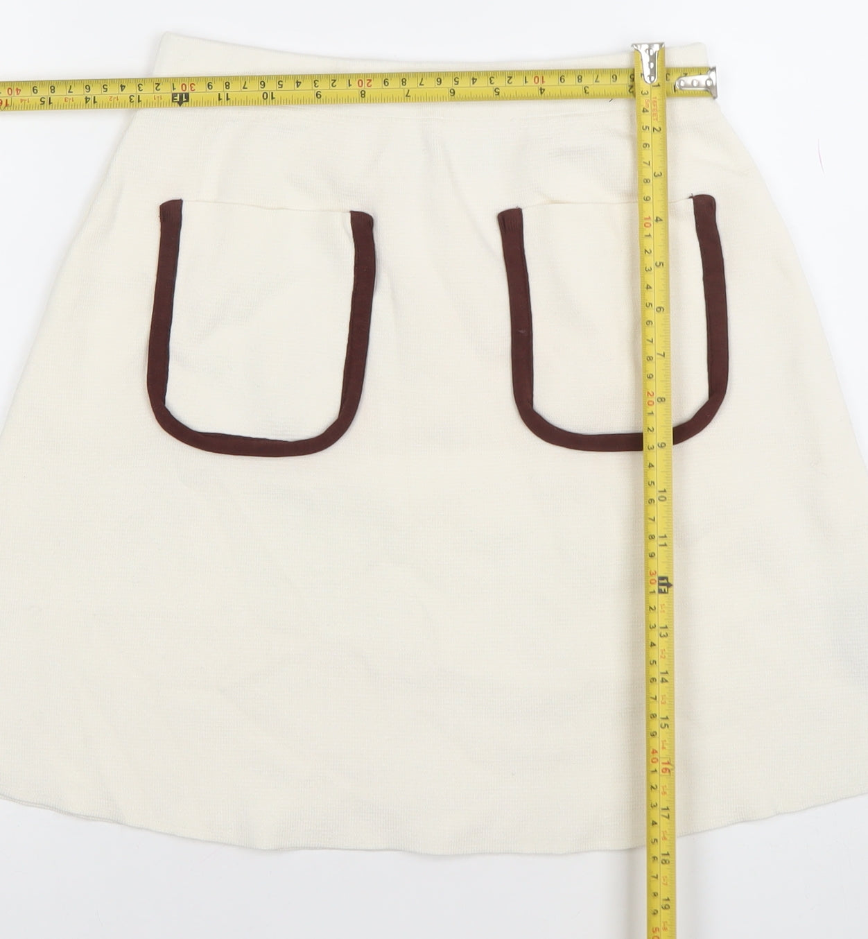 Zara Women Ivory Knit A-Line Skirt Size M with Pockets