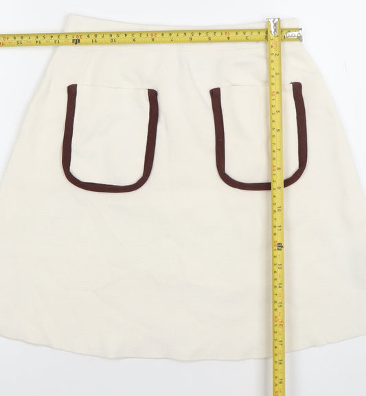 Zara Women Ivory Knit A-Line Skirt Size M with Pockets