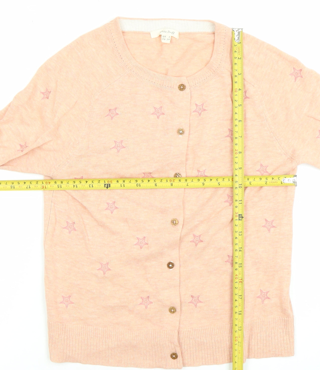 White Stuff Women's Pink Cardigan UK 6 Cotton Star Embroidered Knit
