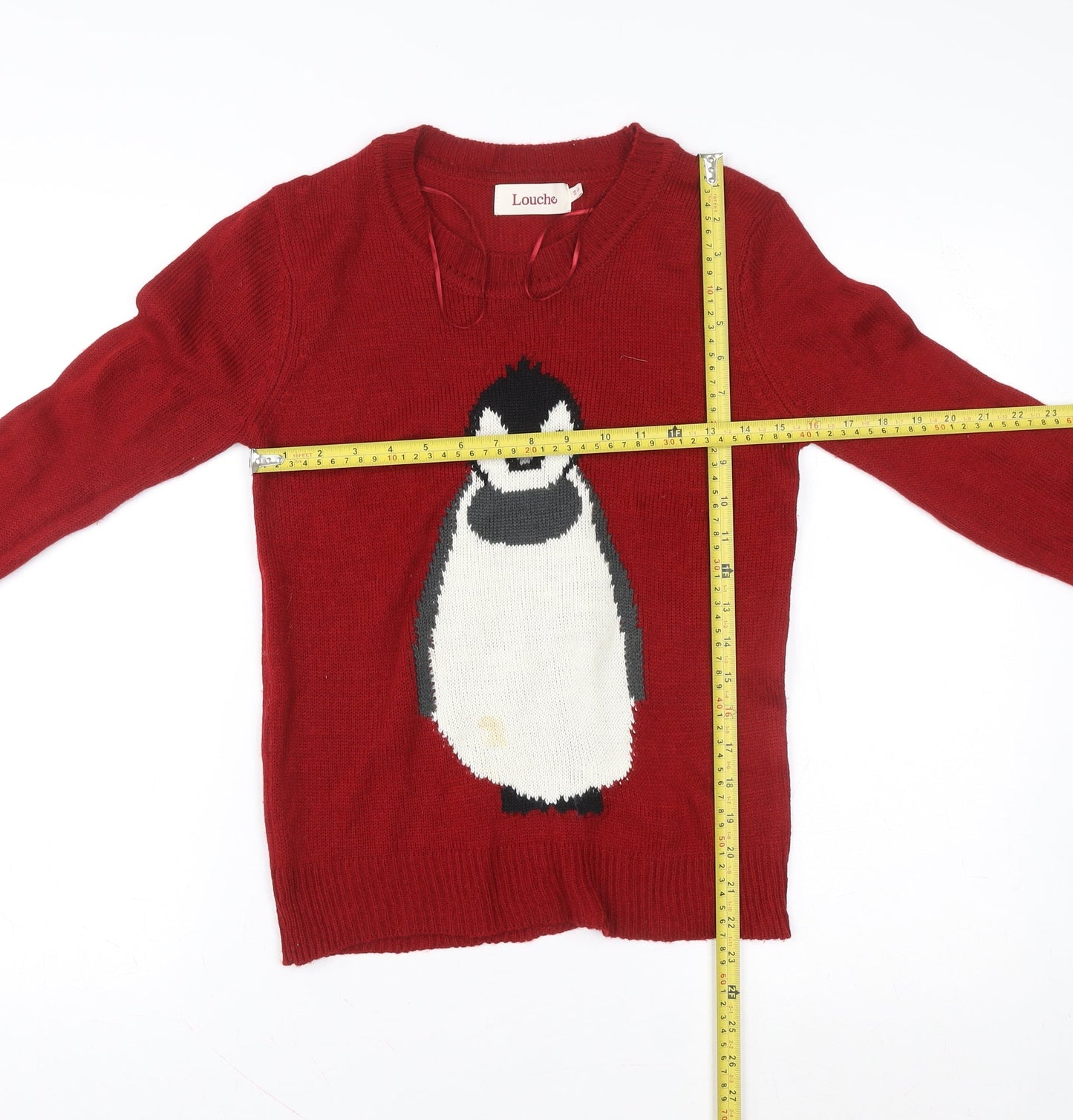 Louche Womens Red Penguin Knit Pullover Jumper Size S