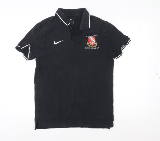 Nike Men's Black Football Polo Shirt M 100% Cotton Embroidered Crest