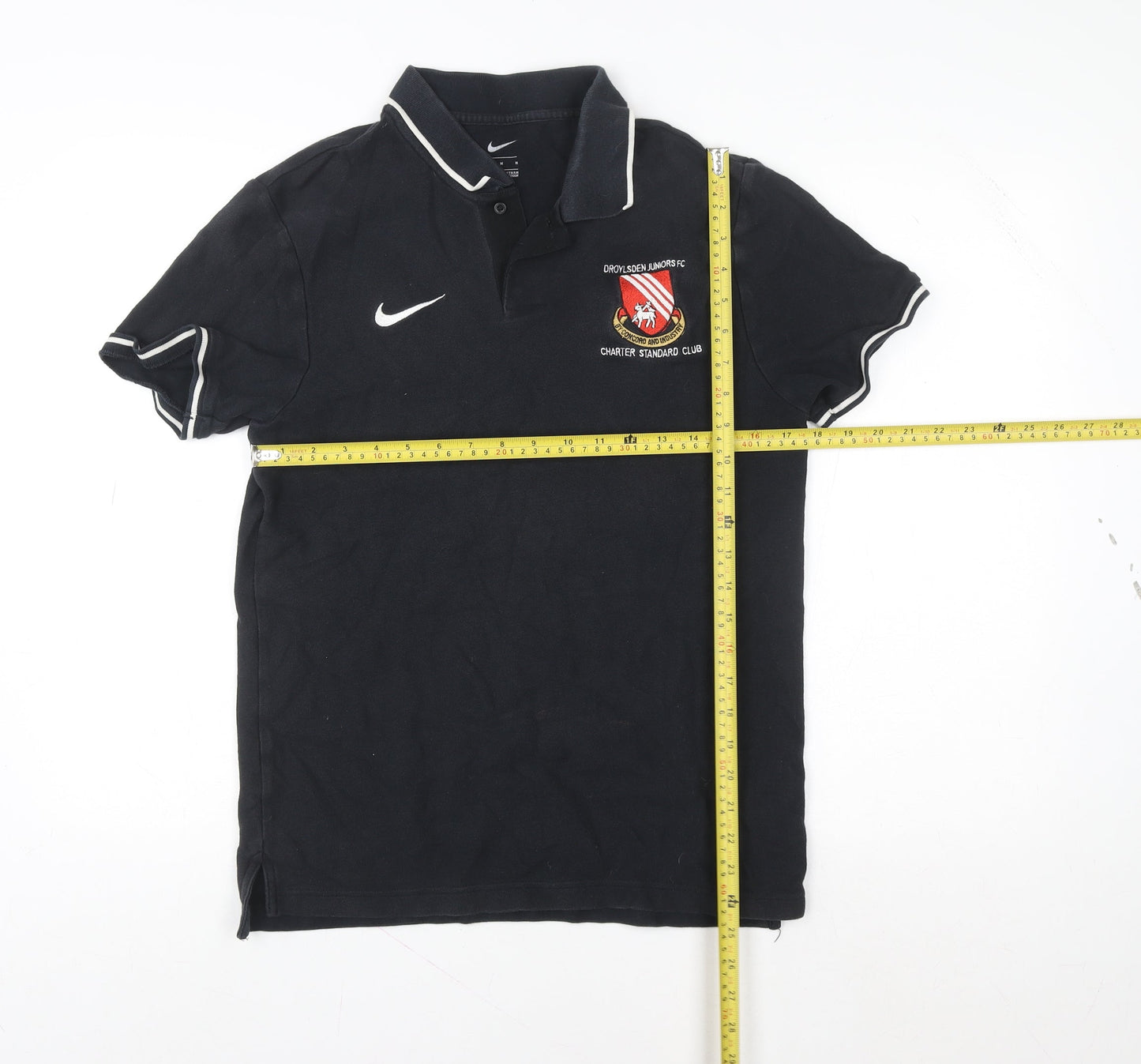 Nike Men's Black Football Polo Shirt M 100% Cotton Embroidered Crest